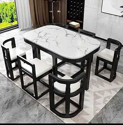 Peoples Art Luxurious Space Saving Six Seater Dining Table Set with Upolstory Chairs