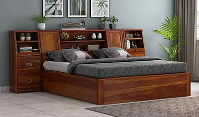 Solid sheesham wood king size bed with side table PABSS103