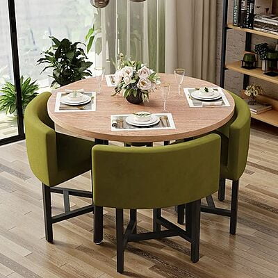 Luxourios Dining Table and Chairs Set Kitchen Furniture Set 5-Piece Modern Round Vintage Home Table Chair Combination 
