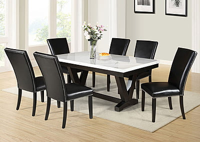 PA Wood Dining Table With Marble Top -with White And Dark Black Finish