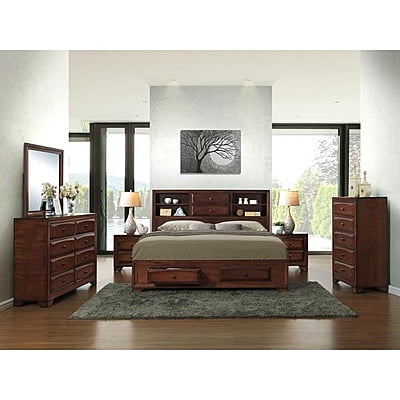 Solid Sheesham wood drawers king size bed with side table PABSS106