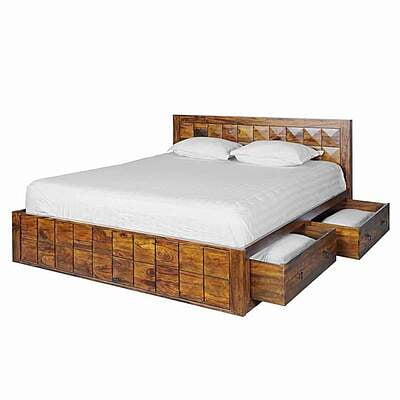 Solid sheesham wood king size bed with drawers PABSS126