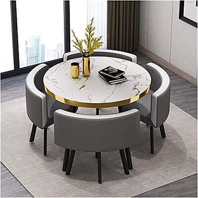 Modern Space Saving Round Dining Table And Chair Set