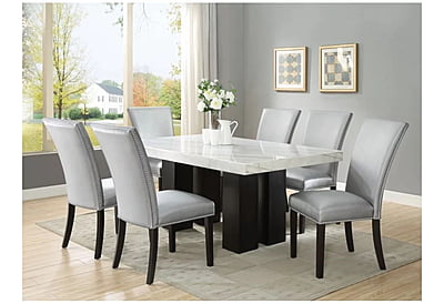 Contemporary Modern Marble Top Six Seater Dining Table Set