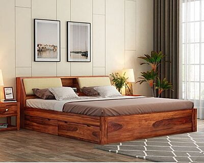 Solid Sheehsam wood King Size Bed with Sidetables PABSS101